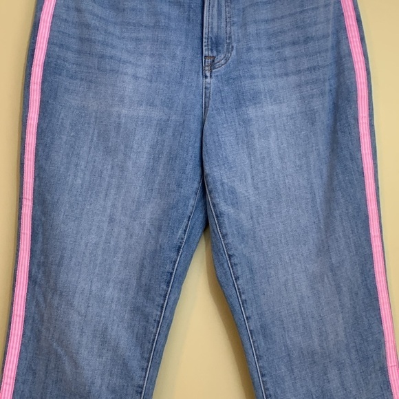 Talbots Modern Ankle Pink White Tape Embellished Amalfi Wash Blue Denim Jeans 10 - Picture 5 of 17